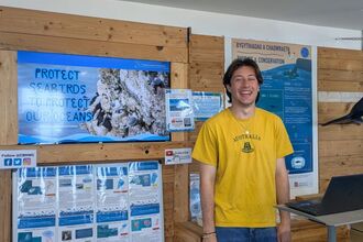 CBMWC Marine Conservation Volunteer presenting a Fin Talk