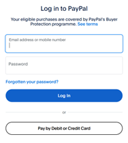 Screenshot of PayPal login.