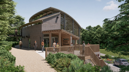 An artist impression of the proposed changes to the Welsh Wildlife Centre. There are people of different ages, races and abilities in the image.  