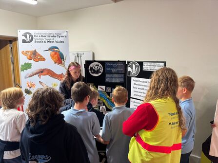 Marianne speaking to school children about the Senedd Election