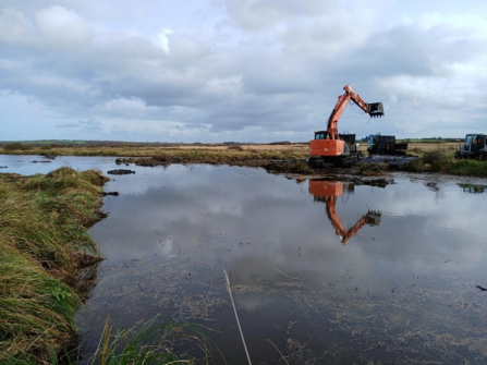 Big digger at Dowrog Common creating pools